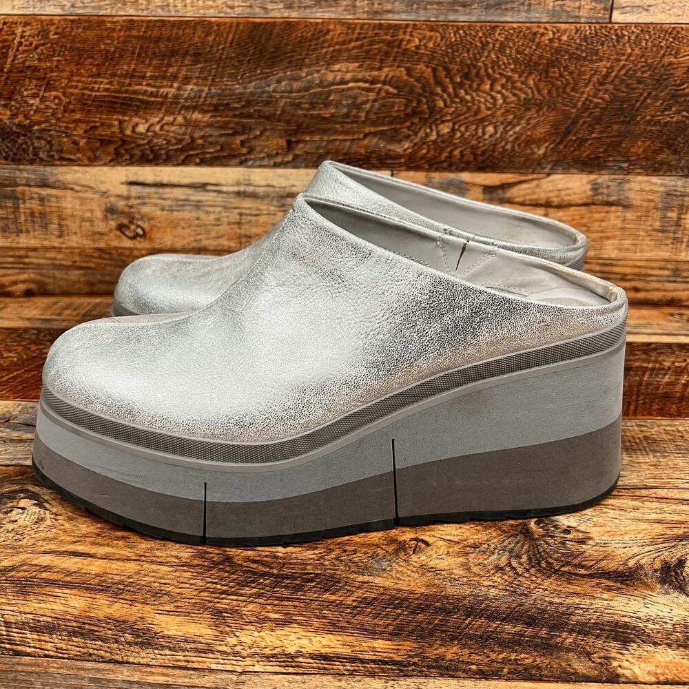 Naked Feet Coach Silver Platform Clog Wedge Mule Shoes Women's 10 Gray